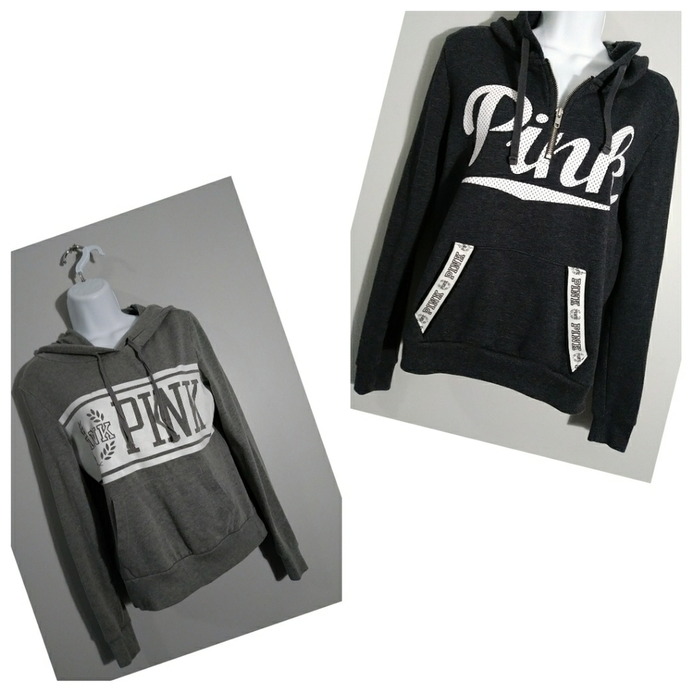 2 Gray Victoria Secret Pink Hoodies sz XS